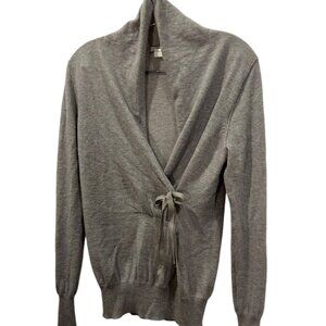 j. crew 100% ITALIAN cashmere gray wrap tie shawl neck sweater S ITALY MUST HAVE